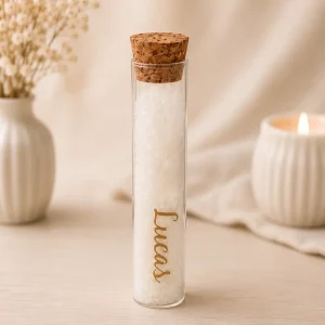 Gepersonaliseerd buisje met scrubzout (Aloe Vera) - Een elegant en origineel bedankje